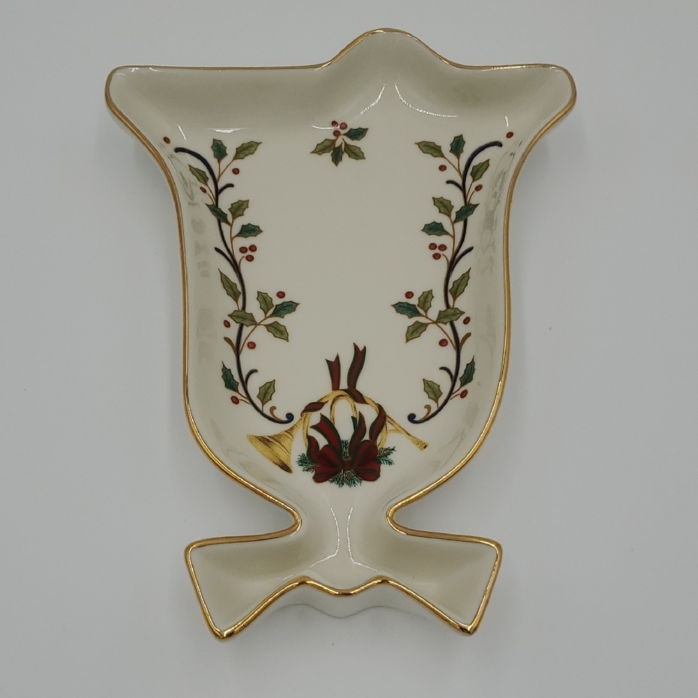 Vintage Mikasa Holiday Elegance Bell Shape Dish  Fine China Ivory Green